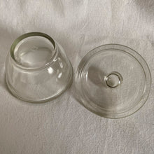 Load image into Gallery viewer, Vintage pressed glass lidded sugar bowl or apothecary jar. Crafted by Jeannette Glass, USA, 1950s. A versatile piece that could be used as a sugar bowl, bath or vanity storage.
In excellent condition, no chips. Marked on the bottom with a 'J' inside a square.
Measures 4 x 4 inches