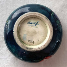 Load image into Gallery viewer, Stunning vintage mid-century tube lined and hand painted "Anemone" lidded dish. Produced by Moorcroft Pottery, England, circa 1950s. A vibrant and gorgeous piece to depth to your decor. Measures 5-3/4" x 3-1/2" In excellent condition, free from chips/cracks/repairs. Normal crazing for a piece of this age.