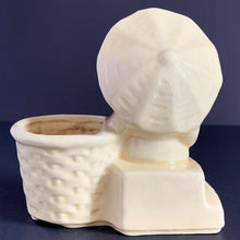 Load image into Gallery viewer, Jacks Daughter of All Trades Vintage Antique Mid-Century Kitsch Store Shop Reseller Etsy Shopify Toronto Canada Free Porch Pick Up Local Delivery Worldwide Shipping Judy Weinberg Unique Housewarming Gift Sustainable Gift Home Decor Collectible Collector Gift Farmhouse Cottagecore Cottage Lodge Shabby Chic Chinoiserie style ceramic planter Asian gentleman umbrella basket beige blue red Shawnee Pottery USA 1940s succulent