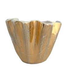 Load image into Gallery viewer, Striking vintage Hollywood Regency era 22kt gold crackle glazed free-form ceramic planter, G204. Crafted by L. Bertsch, 1960s. A gorgeous addition to your lux planter collection and decor!

In excellent vintage condition, no chips/cracks/repairs. Maker's mark.

Measures 6 1/4 x 5 1/4 x 4 7/8 inches

