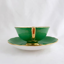 Load image into Gallery viewer, Vintage &quot;4933&quot; colourful floral bouquet, green w/ gold trim bone china teacup and saucer, Hammersley &amp; Co., England, between 1932 to 1970. A beautiful addition to your teacup collection!  In good condition, free from chips, cracks and repairs, minor wear.  Teacup measures 4 x 2 1/8 inches  | Saucer measures 5 7/8 inches
