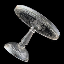 Load image into Gallery viewer, Side view of 1881 Adams Glass EAPG pedestal cake stand showing ribbed foot and 7½ inch height
