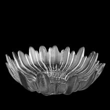 Load image into Gallery viewer, Angled front view of vintage mid mod clear "Alaska" art glass console bowl. Pukeberg Glass, Sweden. 13x5 inches
