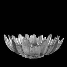 Load image into Gallery viewer, Front view of vintage mid mod clear "Alaska" art glass console bowl. Pukeberg Glass, Sweden. 13x5 inches

