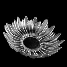 Load image into Gallery viewer, Overhead angled view of vintage mid mod clear "Alaska" art glass console bowl. Pukeberg Glass, Sweden. 13x5 inches
