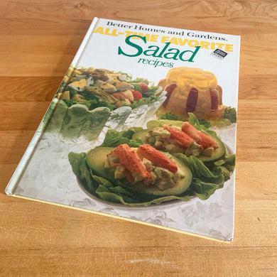 Better Homes and Gardens is known for its fabulous cookbooks. This hardcover cookbook focuses on All-Time Favourite Salad Recipes. Its 96 pages are filled with amazing  recipes along with many colour photographs. Originally published by Meredith Corporation, USA, 1978. This is the eight printing, 1985.   In great vintage condition with normal age-related yellowing.