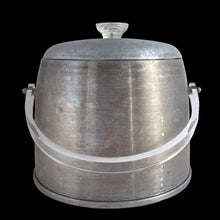 Load image into Gallery viewer, Vintage dome-shaped aluminum ice bucket with clear lucite handle and knob. Crafted by Kromex, USA, circa 1960s. A fabulous example of mid-century design and style!  In used vintage condition with wear to the metal. The handle and knob are in excellent condition. Marked on the bottom, &quot;Kromex Enduringly Beautiful&quot;.  Measures 8 1/4 x 8 inches
