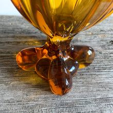 Load image into Gallery viewer, Vintage mid-century modern amber four square swung glass vase. Crafted by Viking Art Glass, USA, circa 1960s. A great piece to add to your art glass collection! In used vintage condition, free from chips. 4 x 18 3/4 inches
