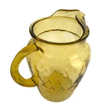 Load image into Gallery viewer, Vintage amber honeycomb patterned glass beverage pitcher with convenient ice lip (AHC111). Crafted by Anchor Hocking, USA, circa 1970s. Perfect for serving your favourite beverage!  In excellent condition, free from chips.  Measures 5 1/2 x 9 inches  Capacity 86 ounces
