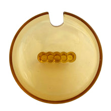 Load image into Gallery viewer, Vintage amber Party Line lidded glass marmalade jar or sugar bowl with a distinctive beaded edge. Crafted by Paden City Glass, USA, 1950s. A lovely addition to your tableware collection, or to give as a gift with a jar of your favourite condiment.

In very good condition, no chips, minor flea bites at the spoon hole.

Jar measures 3 1/2 x 3 3/4 inches
