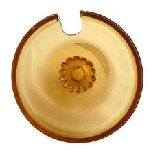 Load image into Gallery viewer, Jacks Daughter of All Trades Vintage Antique Mid-Century Kitsch Store Shop Reseller Etsy Shopify Toronto Canada Free Porch Pick Up Local Delivery Worldwide Shipping Judy Weinberg Unique Housewarming Gift Sustainable Gift Wedding Gift Home Decor Collectible Collector Gift Farmhouse Cottagecore Cottage Lodge Shabby Chic Industrial amber glass lidded marmalade jar and underplate berry lace edge Rudolfova Glass Czechoslovakia 1950s elegrant tableware
