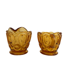 Load image into Gallery viewer, Vintage Amber "Moon and Star" Glass Creamer and Sugar, LE Smith Glass, USA
