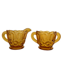 Load image into Gallery viewer, Vintage Amber "Moon and Star" Glass Creamer and Sugar, LE Smith Glass, USA
