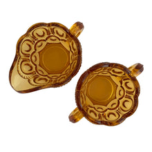 Load image into Gallery viewer, Vintage Amber "Moon and Star" Glass Creamer and Sugar, LE Smith Glass, USA
