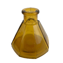 Load image into Gallery viewer, Vintage amber pressed glass eight sided umbrella inkwell. Makes a nice addition to your inkwell collection, or repurpose as a sweet bud vase!

In excellent condition, no chips.

Measures 2 5/8 x 2 3/4 inches
