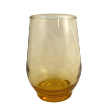 Load image into Gallery viewer, Single vintage amber Libbey Tempo 6 oz juice glass, side profile showing tulip silhouette and ribbed base
