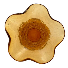Load image into Gallery viewer, Vintage hand blown amber crackle glass bud vase with ruffled rim ad pontil scar. Crafted by Pilgrim Glass, 1960s. A great piece to start or add to your art glass collection!

In excellent condition, no chips.

Measures 3 1/2 x 5 inches
