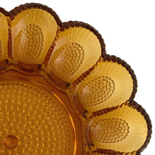 Load image into Gallery viewer, Vintage amber Hobnail pressed glass devilled egg plate featuring holders for 15 eggs and a central flat area for condiments, Indiana Glass, USA. Add some sparkle to your entertaining with this charming serving plate. Excellent condition, free from chips. Measures 11 1/4 inches
