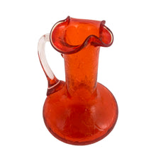 Load image into Gallery viewer, Vintage miniature hand blown amberina crackle art glass pitcher with clear applied handle. Crafted by Pilgrim Glass, circa 1960s. A great piece to start or add to your art glass collection!

In excellent condition, free from chips/cracks/repairs.

Measures 2 3/4 x 4 3/8 inches
