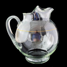 Load image into Gallery viewer, Gold stripe accent detail on 1950s clear glass ball pitcher
