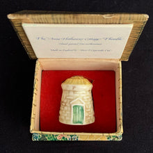 Load image into Gallery viewer, Vintage hand painted &quot;Anne Hathaway Cottage&quot; ceramic thimble in original presentation box. Produced by Sylvac, England for Shaw &amp; Copestake Ltd.  In excellent condition, free from chips/cracks/repairs.  Thimble measures 5/8 x 1 1/8 inches
