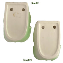 Load image into Gallery viewer, This vintage ceramic wall pocket features a mid-century anthropomorphic hand painted sunflower face, crafted by PY, Japan, 1950s. A must-have for any home decor collector, this charming and highly sought-after piece is sure to add a touch of kitschy cuteness to your space.
In good vintage condition with minor wear to the top of the sunflowers and rim and a small chip on the large one, see photos.

Large measures 5 x 1 3/4 x 7 inches

Small measures 3 1/2 x 1 3/8 x 4 3/4 inches
