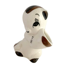 Load image into Gallery viewer, 1950s ceramic chipmunk vase, three-quarter view showing painted facial detail and acorn, mid-century kitsch pottery

