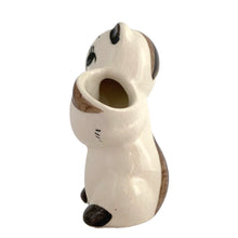Load image into Gallery viewer, Side profile of 1950s anthropomorphic chipmunk ceramic vase showing full figure form and tail detail
