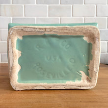Load image into Gallery viewer, Jacks Daughter of All Trades Vintage Antique Mid-Century Modern Store Shop Reseller Etsy Shopify Toronto Canada Free Porch Pick Up Local Delivery Worldwide Shipping Judy Weinberg Unique Housewarming Sustainable Home Decor Collectible Collector Gift Farmhouse Cottagecore Cottage Grannycore Shabby Chic aqua glaze rectangular ceramic stoneware pedestal planter Robinson Ransbottom Pottery Co 1950s art pottery plant succulents houseplant container garden
