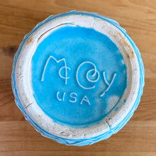 Load image into Gallery viewer, Jacks Daughter of All Trades Vintage Antique Mid-Century Kitsch Store Shop Reseller Etsy Shopify Toronto Canada Free Porch Pick Up Local Delivery Worldwide Shipping Judy Weinberg Unique Housewarming Gift Sustainable Gift Wedding Gift Home Decor Collectible Collector Gift Farmhouse Cottagecore Cottage Lodge Shabby Chic Industrial Hollywood Regency Art Deco Art Nouveau aqua blue Tierra Cushion quilted planter attached underplate McCoy Pottery 1950 rare art pottery
