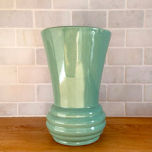 Load image into Gallery viewer, Vintage Glossy Aqua Ribbed Base Trumpet Vase, McCoy Pottery, USA
