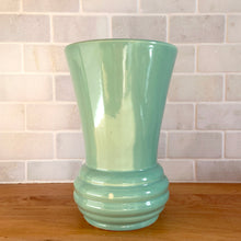 Load image into Gallery viewer, Vintage Glossy Aqua Ribbed Base Trumpet Vase, McCoy Pottery, USA
