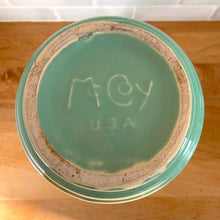 Load image into Gallery viewer, Vintage Glossy Aqua Ribbed Base Trumpet Vase, McCoy Pottery, USA
