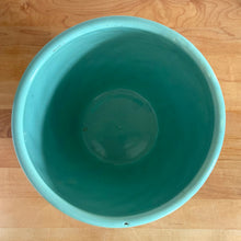 Load image into Gallery viewer, Vintage aqua round swirl ceramic stoneware planter featuring. Crafted by Robinson Ransbottom Pottery Co., USA, 1950s. A beautiful piece to add to your art pottery collection and plant up your favourite plants!

In excellent condition, no chips/cracks/repairs. Manufacturer&#39;s glaze pops. Maker&#39;s marks.

Measures 7 3/8 x 6 5/8 inches
