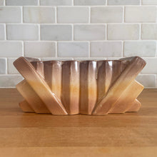 Load image into Gallery viewer, Unique vintage Art Deco Bauhaus geometric ceramic planter finished with tan and yellow drip glaze, shape #203. Crafted by Shorter &amp; Son, England, 1920/30s.

In excellent condition, no chips/cracks/repairs.

Measures 7 1/8 x 3 1/2 x 3 1/8 inches
