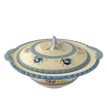Load image into Gallery viewer, Opposite side view of vintage New Hall Hanley tureen showing embossed rim detail and Art Deco geometric banding
