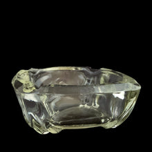 Load image into Gallery viewer, Vintage mid-century art deco style clear pressed glass square patio ashtray with stylized foot. Produced by Duncan Miller.  In excellent condition, free from chips/cracks.  Measures approximately 3 1/2 x 1 1/4 inches
