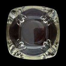 Load image into Gallery viewer, Vintage mid-century art deco style clear pressed glass square patio ashtray with stylized foot. Produced by Duncan Miller.  In excellent condition, free from chips/cracks.  Measures approximately 3 1/2 x 1 1/4 inches
