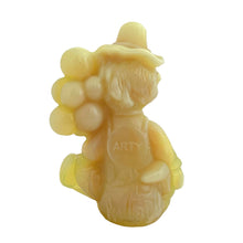 Load image into Gallery viewer, Vintage Arty All the World Loves a Clown vaseline uranium slag glass figurine. Crafted by Mosser Glass, USA, 1981 - 1982. This adorable little clown holding a bunch of balloons glows beautifully under black light. An adorable collectible!

In like new condition, in original box with leaflet.

Measures 2 3/4 x 1 3/8 x 3 1/2 inches
