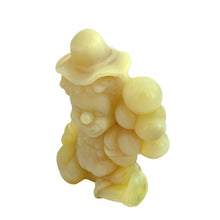 Load image into Gallery viewer, Vintage Arty All the World Loves a Clown vaseline uranium slag glass figurine. Crafted by Mosser Glass, USA, 1981 - 1982. This adorable little clown holding a bunch of balloons glows beautifully under black light. An adorable collectible!

In like new condition, in original box with leaflet.

Measures 2 3/4 x 1 3/8 x 3 1/2 inches
