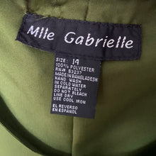 Load image into Gallery viewer, Jacks Daughter of All Trades Vintage Bohemian Boho Gothic Store Shop Reseller Etsy Shopify Toronto Canada Free Porch Pick Up Local Delivery Worldwide Shipping Judy Weinberg Unique Womens Fashion Clothing Gift  Avocado Green Textured Voile Kaftan Cocktail Dress Gold Thread Mlle Gabrielle Size 14
