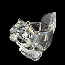 Load image into Gallery viewer, Vintage Avon clear glass squirrel votive candle holder, Indiana Glass, three-quarter view showing figural detail
