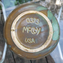 Load image into Gallery viewer, Jacks Daughter of All Trades Vintage Antique Mid-Century Kitsch Store Shop Reseller Etsy Shopify Toronto Canada Free Porch Pick Up Local Delivery Worldwide Shipping Judy Weinberg Unique Housewarming Gift Sustainable Gift Wedding Gift Home Decor Collectible Collector Gift Farmhouse Cottagecore Cottage Lodge Shabby Chic Industrial Hollywood Regency Art Deco blended exotic brown glaze green thumb bamboo art pottery planter with attached saucer McCoy Pottery 1970s rare art pottery collector houseplant succulent
