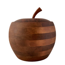 Load image into Gallery viewer, Full view of vintage 1960s Baribocraft figural apple ice bucket in walnut wood, collectible Canadian mid-century modern barware
