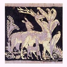 Load image into Gallery viewer, We&#39;re excited to offer this absolutely beautiful original Batik creation signed by world reknowned Sri Lankan artist Eric Suriyasena which features a woodland scene of a family of deer in shades of deep brown, mauve and tan. Stretched on a hardwood frame.  In excellent condition.  Measures 15 1/8 x 16 inches
