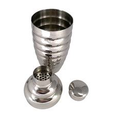 Load image into Gallery viewer, Vintage beehive horizontally ribbed chrome stainless steel cocktail shaker. Perfect for mixing up yummy cocktails!

In excellent condition.

Measures 3 1/4 x 8 3/4 inches
