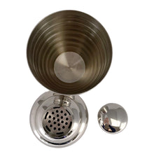Load image into Gallery viewer, Vintage beehive horizontally ribbed chrome stainless steel cocktail shaker. Perfect for mixing up yummy cocktails!

In excellent condition.

Measures 3 1/4 x 8 3/4 inches
