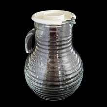 Load image into Gallery viewer, Angled view of vintage Bormioli Rocco beehive pitcher showing ribbed texture and open handle detail, Italy

