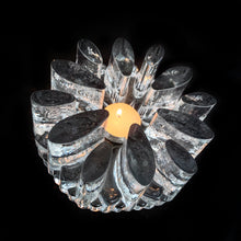 Load image into Gallery viewer, Stunning hand crafted BelMondo glass trivet with a tree-like root structure design. Intended to be used as a trivet or warmer in conjunction with a tealight to keep a pot warm. May be used to keep beverages or foods warm. Crafted by Glasdesign George Schütte, West Germany, circa 1980s. An impressive piece of textured glass that refracts light like magic!  In excellent condition, free from chips/wear.  Measures 2 1/2 x 6 inches
