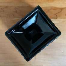 Load image into Gallery viewer, Bottom view of LE Smith black amethyst glass pedestal planter
